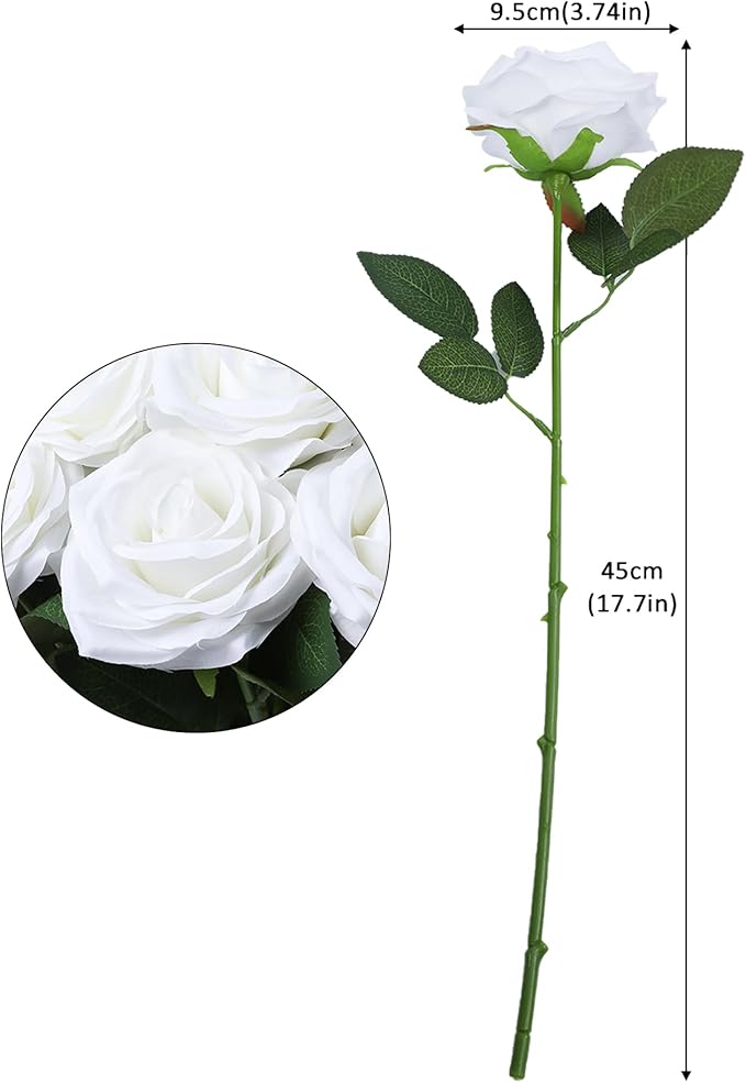 Artificial Rose Flower White Flowers White Roses Silk Flowers 50 pcs with Long Stem Silk Roses Bouquet for Wedding Bridal Shower Party Home Decoration