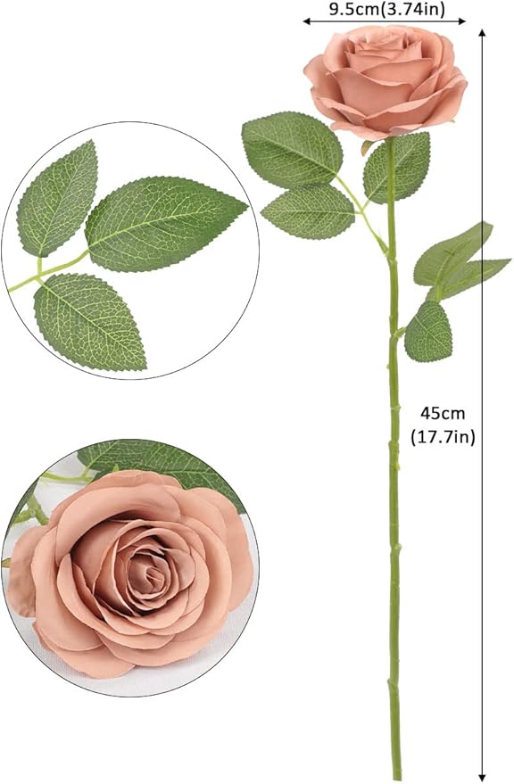 30pcs Roses Artificial Flowers Dusty Rose Fake Flowers with Long Stems Silk Flowers for Wedding Bouquet Centerpices Decorations Party Bridal Baby Shower Home Decor