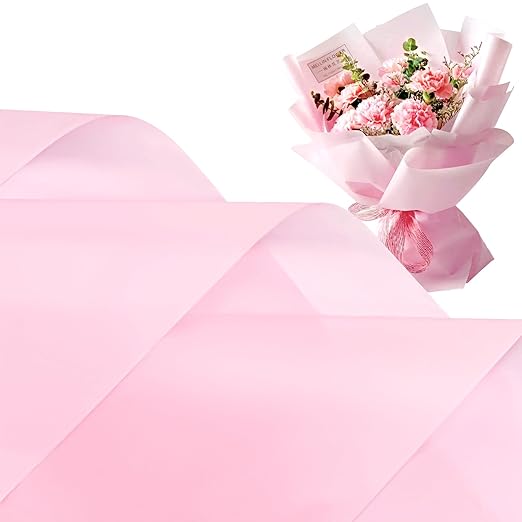 Jutieuo 20 Sheets Pink Flower Wrapping Paper, Waterproof Solid Floral Bouquet Wrapping Paper, Florist Supplies Packaging for Wedding Birthday Gift DIY Craft (22.8 x 22.8 inch)