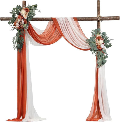 VEVOR Artificial Wedding Arch Flowers Kit, Orange Wedding Arch Flowers with Drapes Kit (Pack of 4) - 2 Pcs Floral Arrangement, 2 Pcs Sheer Drapes, for Ceremony Bouquets Reception Backdrop Decoration