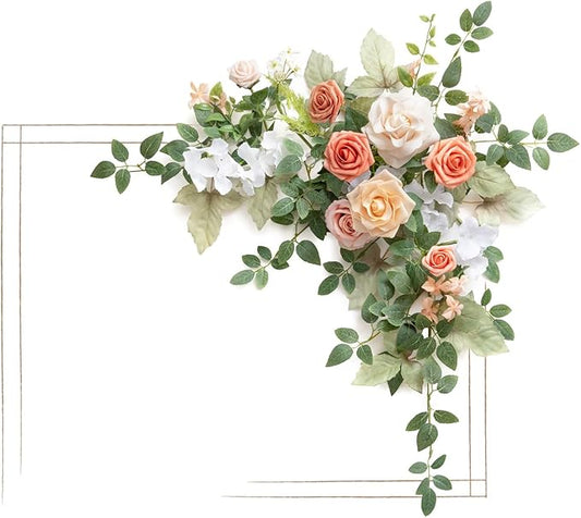 Ling's moment Wedding Artificial Welcome Sign Flowers Swag Arch Floral Garland Decorations Growing Blush Ceremony Reception Entrance Entryway Party Banquets Easel Wall Home Outdoor(NOT Include Sign)