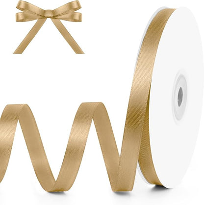 3/8" Wide x 50 Yards Champagne Gold Single Faced Polyester Satin Ribbon for Wedding Decor, Wreath, Crafts, Gift Wrapping & Other Projects