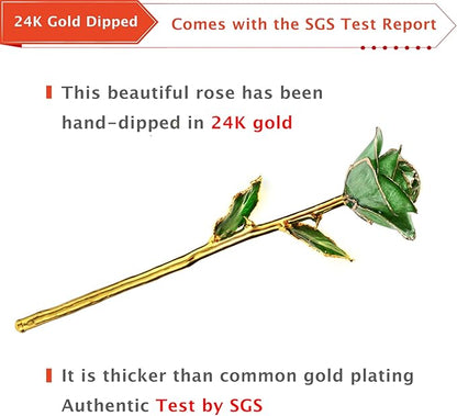 AliveRose 24k Gold Rose, Long Stem Rose Made from Real Gold Rose for Anniversary Valentines Mothers Day Birthday(Mint Green with Crystal Vase)