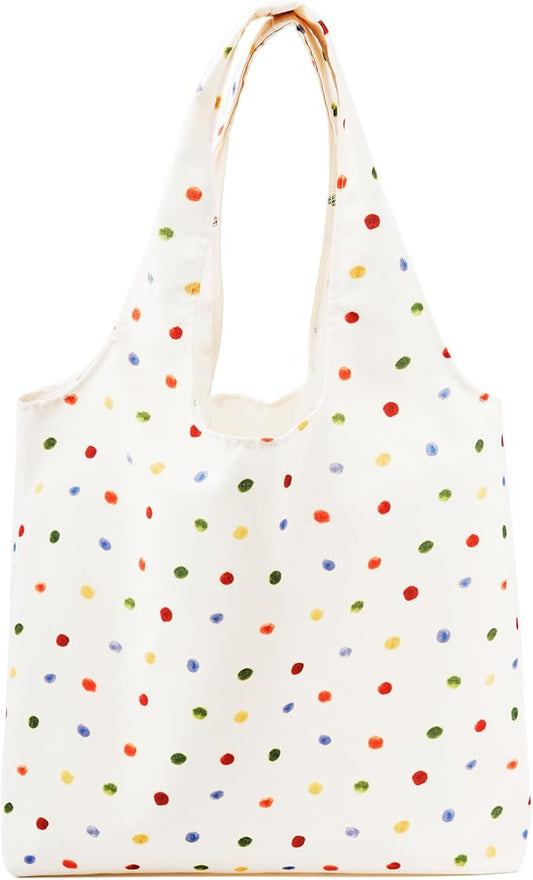 Canvas Tote Bag, Large Capacity Shoulder Bag with Inner Pockets, Foldable Shopping Bag