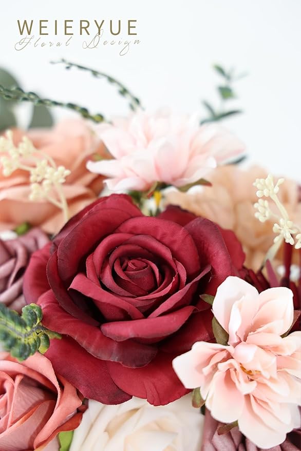 Artificial Flower Box Set Silk Fake Flowers DIY Center Cake Decoration Wedding Bouquet Corsage Home Decor Outdoor Decor Gift (Cream red)
