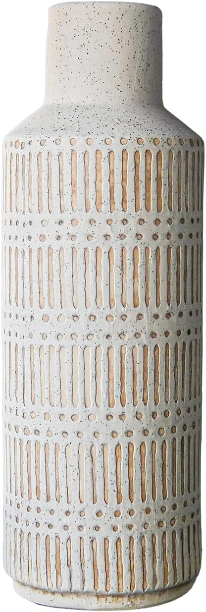 Rustic Ceramic Vase for Living Room Bedroom 11.02'' Antique White Flower Vase for Bouquet Fake Plant Home Decor Office Table Shelf Fireplace Centerpieces Retro Vintage Classic Modern