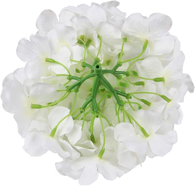 Flojery Silk Hydrangea Heads Artificial Flowers Heads with Stems for Home Wedding Decor,Pack of 10 (White)