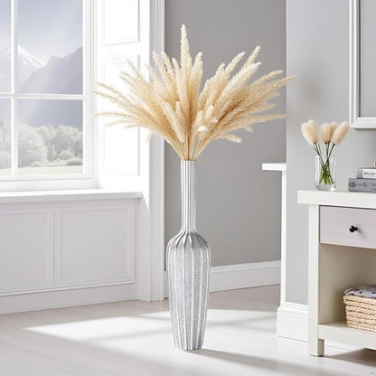Elegant Silver Floor Vase - 23.62 Inch Tall Decorative Vase for Dried Flowers & Home Décor, Resin Tall Floor Vase, Silver Vases