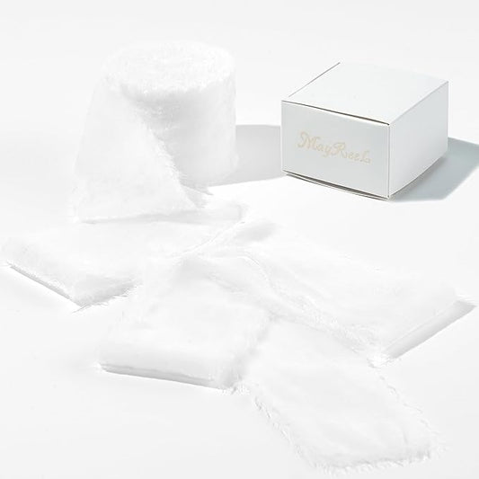 MAYREEL 2 Inch White Velvet Ribbon Hand Torn Snow White Silk Frayed Edge for Bridal Bouquets Invitations Wedding Vow Books Gift Baskets Hair Bows 3 Yards