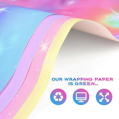 BWLOIES Girls Wrapping Paper Birthday Gift Wrap Set,Birthday Gift Wrapping Paper Sheets for Fairy Girl Women Female Girly Gift Wrapper paper for Present,6 sheets