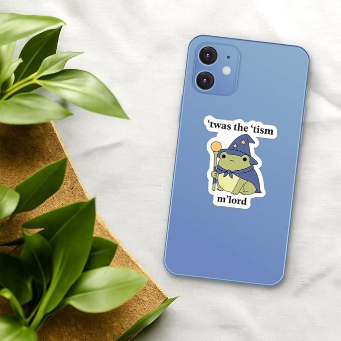 HANDICHI Design 5-Pack 4 Inch Cute Wizard Frog Stickers – ’TWAS The ’Tism M’Lord Meme Vinyl Decals – Funny Neurodivergent Sticker Pack for Laptops, Water Bottles, Journals and Scrapbooks