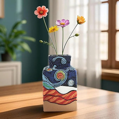 Starry Night Vase Plant Pot,Van Gogh Inspired Resin Flower Pot - Abstract Rainbow Planter with Artistic Brushstroke Design Stylish Art Flower Pot Unique Home Decor for Plants (3pcs)