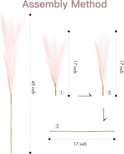 9 Pcs 45" Tall Pampas Grass Pink Decor, Long Stem Artificial Flower Floor Vase Large Faux Floral Pompas Fake Plants Dried Bouquet Arrangement Vase Filler for Boho Home Wedding Decoration