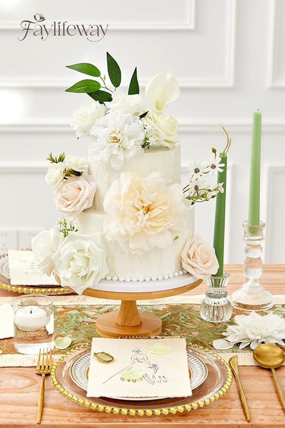 Artificial Flowers, White Silk Flowers for DIY Wedding Bridal Bouquets, Fake Cake Flowers for Centerpieces,Baby Shower, Table Arrangement, Home Party Decorations