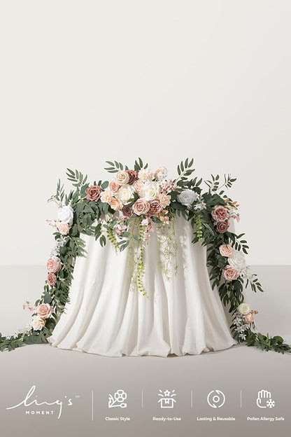 Ling's moment 9FT Spring Flower Garland for Backdrop Decorations - Wedding Arch Flowers, Eucalyptus & Rose, Artificial Floral Garland for Mantle - Sweetheart Table Decor for Reception, Dusty Rose
