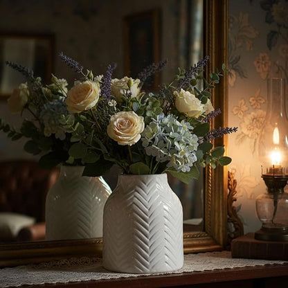 hjn White Vase for Flowers Ceramic Vase for Decor, Modern Decorative Vase, Vases for Your Kitchen/Office/Living Room/Bookshelf/Mantel - White Texture(Small)