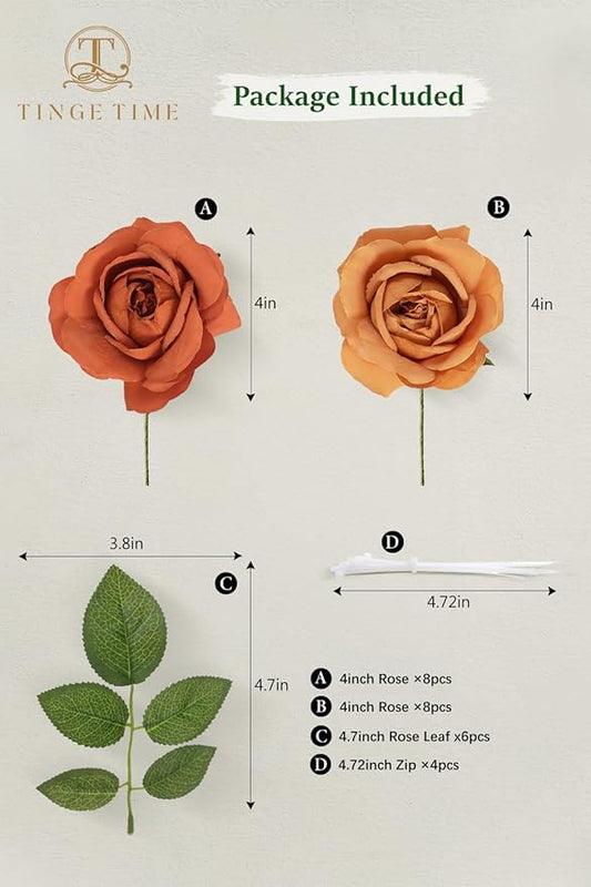 TINGE TIME Terracotta Artificial Flowers Combo Box Set, 16PCS Fake Rose Silk Flower w/Stem for DIY Wedding Bouquets Centerpieces Baby Shower Party Home Spring Decoration (Light & Deep Terracotta)