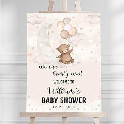 Personalized Baby Shower Welcome Sign Outdoor, We Can Bearly Wait Welcome Sign, Baby Shower Decorations For Boy Girl Cloud Balloon Theme, 1st Birthday Party Sign