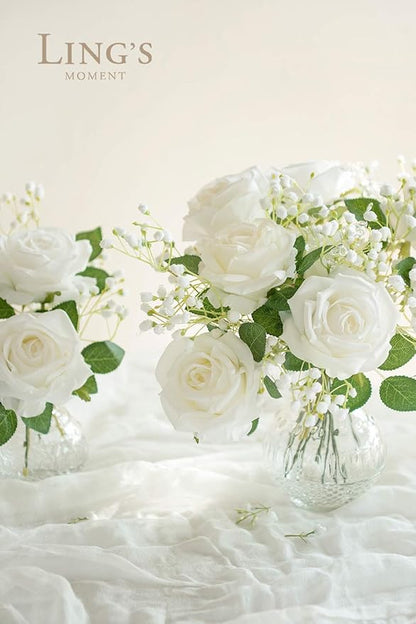 Ling's moment Artificial Flowers 16pcs Ivory Silk Roses with Stems, 3.5" Fake Vendela Roses Bulk for DIY Wedding Bouquets Centerpieces Party Baby Shower Home Decoration