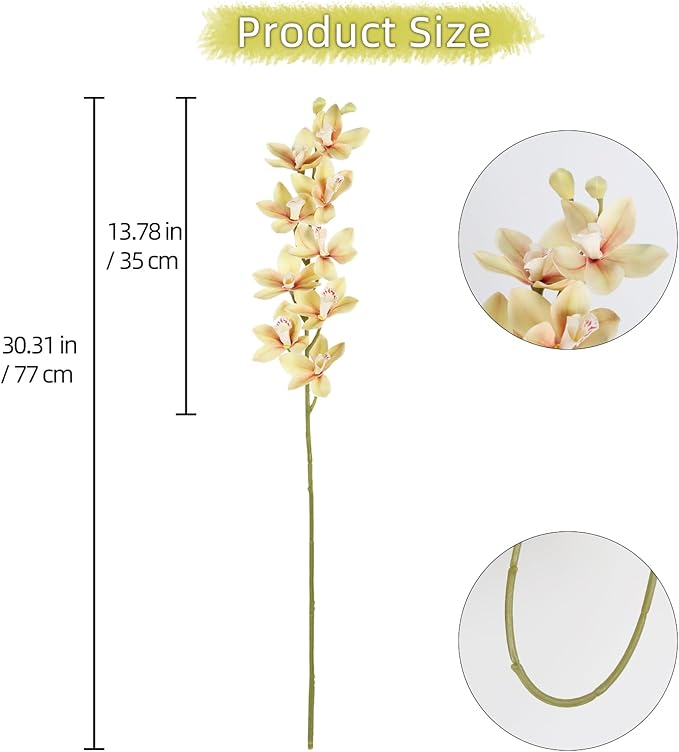 IPOPU 5 Pcs Real Touch Faux Orchid Champagne Orchid Artificial Flowers with Long Stem for Wedding Party Centerpiece Bridal Bouquet DIY Home Living Room Decoration