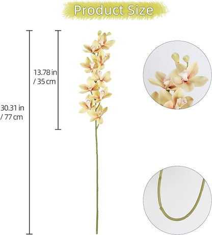 IPOPU 5 Pcs Real Touch Faux Orchid Champagne Orchid Artificial Flowers with Long Stem for Wedding Party Centerpiece Bridal Bouquet DIY Home Living Room Decoration
