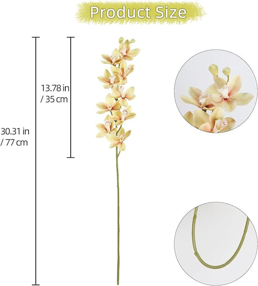 IPOPU 5 Pcs Real Touch Faux Orchid Champagne Orchid Artificial Flowers with Long Stem for Wedding Party Centerpiece Bridal Bouquet DIY Home Living Room Decoration