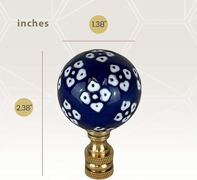 Royal Designs, Inc. Blue/White Porcelain Ball Ornament Design Finial for Lamp Shade, Polished Brass, Pack of 2