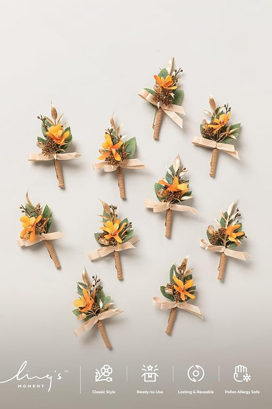 Ling's Moment Boutonniere for Men, 10pcs Groomsmen Guest Boutonniere, Artificial Flowers for Wedding Décor/Prom/Homecoming,etc.Burnt Orange Terracotta
