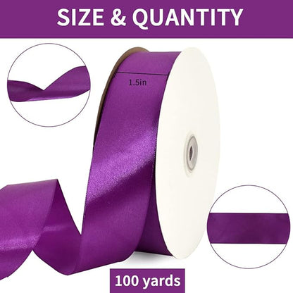 TONIFUL 1-1/2 Inch (40mm) x 100 Yards Purple Wide Satin Ribbon Solid Fabric Ribbon for Gift Wrapping Chair Sash Valentine's Day Wedding Birthday Party Decoration Hair Floral Craft Sewing Halloween