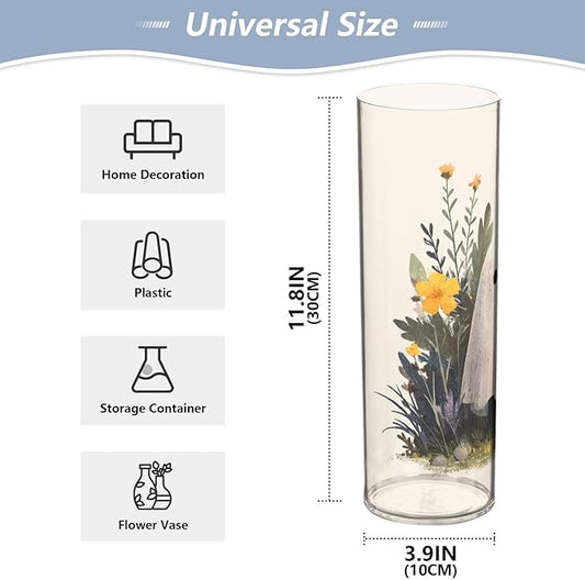 Flower Vase Clear Plastic Cylinder Vases Decor for Centerpieces Home Storage Office Weddings Cute Ghost Flower 11.8 x 3.9 in