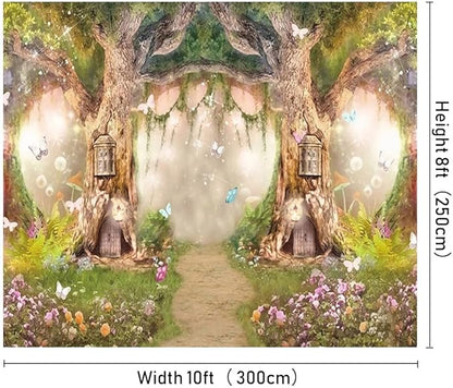 Leowefowa 10x8ft Vinyl 1st Birthday Backdrop Fairytale Forest Backdrop Enchanted Flower Baby Shower Photo Background for Party Newborn Baby Kids Photo Shoots Studio Props Photography Backdrops