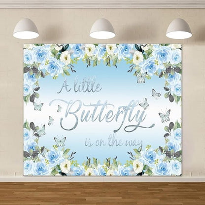 Butterfly Baby Shower Decoration for Boy Backdrop 10x8ft A Little Butterfly is on The Way Boho Blue Floral Photography Background Flowers Butterfly Themed Baby Shower Party Decorations Supplies