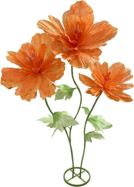 Giant Artificial Paper Flowers Decorations, Huge Realistic Faux Flower Large Wedding Reception Backdrop Home Office Indoor Outdoor Event Party Banquet Background Decor Photographic Props, Orange