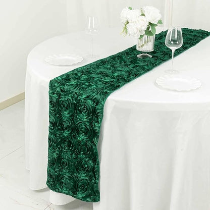 Efavormart Wonderland Rosette Premium Table Runners for Weddings Party Banquets Decor Fit Rectangle and Round Table - Hunter Emerald Green