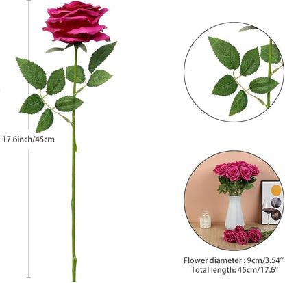 15pcs Fake Roses Artificial Silk Flowers Faux Rose Flower Long Stems Bouquet for Arrangement Wedding Centerpiece Party Home Kitchen Decor