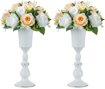Nuptio 2 Pcs Metal Flower Vase White Table Decorative Centerpiece, Elegant Wedding Centerpieces Vase for Party Anniversary Ceremony Decoration, 31.9cm Tall Artificial Flower Arrangements