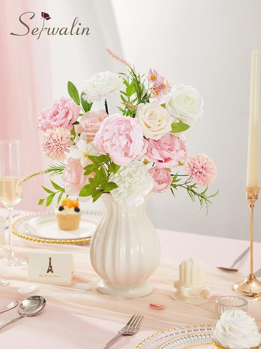 Serwalin Artificial Flowers Pink Peonies Flowers Fake Wedding Flowers Cake Flower Box Set for DIY Wedding Bouquets Bridal Shower Centerpieces Floral Arrangements Party Decor