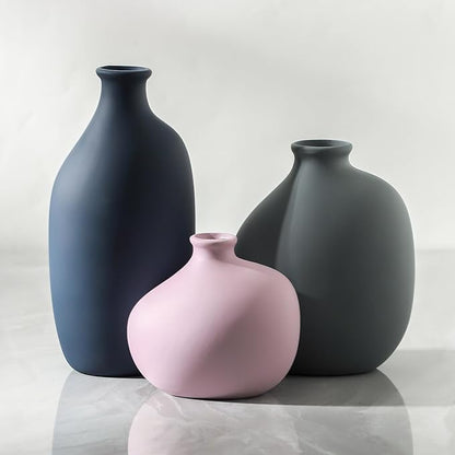 Ceramic Vase Set of 3,Decorative Vases Home Decor, Modern Boho Rustic Farmhouse Pottery Vases for Pampas Grass Dried Fresh Flowers,Bedroom,Living Room,Bookshelf, Mantel，Centerpiece Table Decor