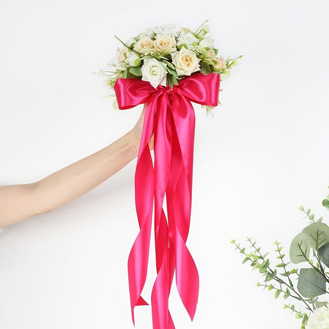Hot Pink Satin Ribbon 2 Inch 60 Yards, Polyester Fabric Ribbon for Flower Bouquet, Wedding, Crafts, Gift Wrapping, Baby Shower, DIY Bows and Outdoor Decor
