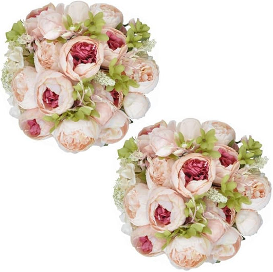 2 Packs Artificial Peony Flowers Silk Peonies Fake Flower Bouquet Arrangements for Home Wedding Party Decoration (Light Pink)