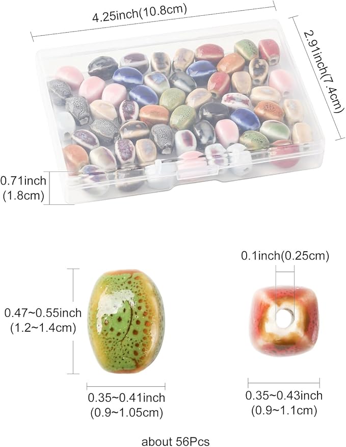 Beadthoven 52pcs Handmade Porcelain Oval Beads 13 Colors Fancy Antique Glazed Porcelain Beads Colorful Printed Oval Loose Handmade Spacers for Jewelry Making DIY Bracelet Necklace Earrings Crafting