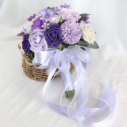 S_SSOY Wedding Bouquet Bride,Bride Bridal Bouquet Bridesmaid Artificial Flowers for Ceremony Anniversary Party Bridal Shower Decoration Wedding Bouquets (Lilac Purple)