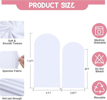White Arch Backdrop Covers - 7.2FT, 6FT Spandex Fitted Wedding Arch Stand Covers Round Top Chiara Stretchy Arch Backdrop Cover for Christmas Wedding Birthday Party Decoration