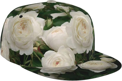 ASYG Rose Baseball Cap Women Hat Fashion Flat Bill Brim Flowers Adjustable Hats Cute Cap