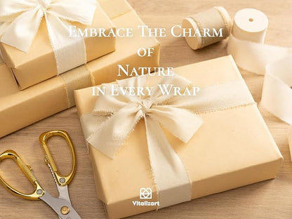 Vitalizart 100% Cotton Ribbon 1-1/2" x 15 Yd Nude Beige Cream Handmade Frayed Fringe Fabric Ribbons for Gift Wrapping Wedding Invites Bridal Shower Bouquets Christmas Decorations