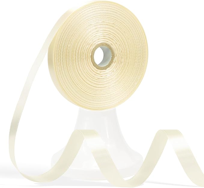 60 Yards Ivory Ribbon 1/2 Inch, Solid Cream Satin Ribbon for Gift Wrapping, Crafts, Flower Bouquet, Wedding, Baby Shower, Festival, Christmas, Halloween