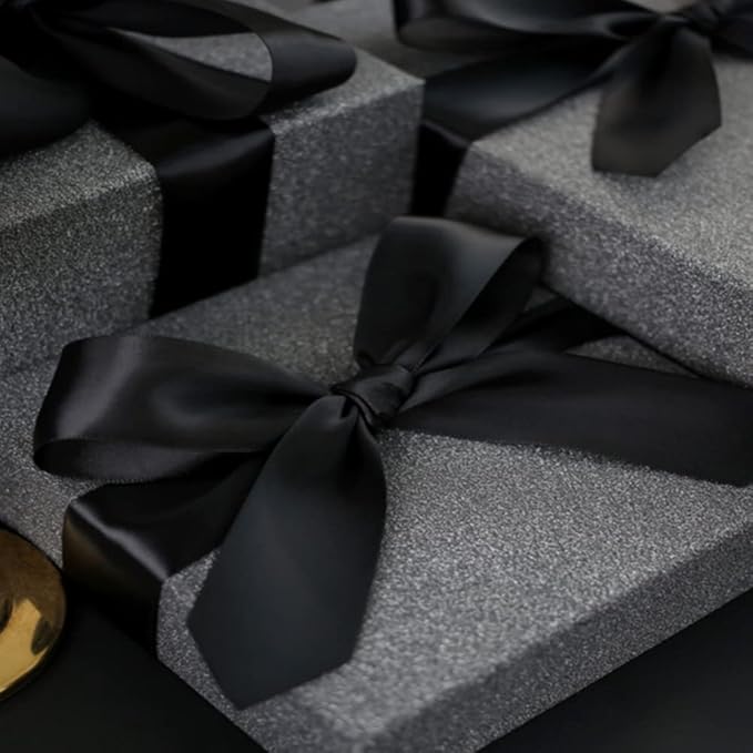 LIUYAXI 1-1/2 Inches 50 Yards Black Satin Ribbon, Solid Fabric Ribbon Roll for Flower Bouquets, Gift Wrapping, Wedding, Handmade Crafts