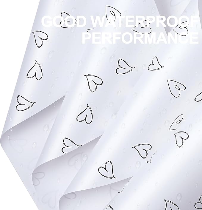 LeZakaa 20 Sheets Valentine Flower Wrapping Paper, White with Black Heart Pattern Waterproof Floral Bouquet Paper, for Valentines, Mothers Day, Party, Romantic Birthday, Wedding, Anniversary