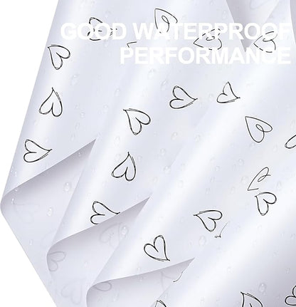 LeZakaa 20 Sheets Valentine Flower Wrapping Paper, White with Black Heart Pattern Waterproof Floral Bouquet Paper, for Valentines, Mothers Day, Party, Romantic Birthday, Wedding, Anniversary