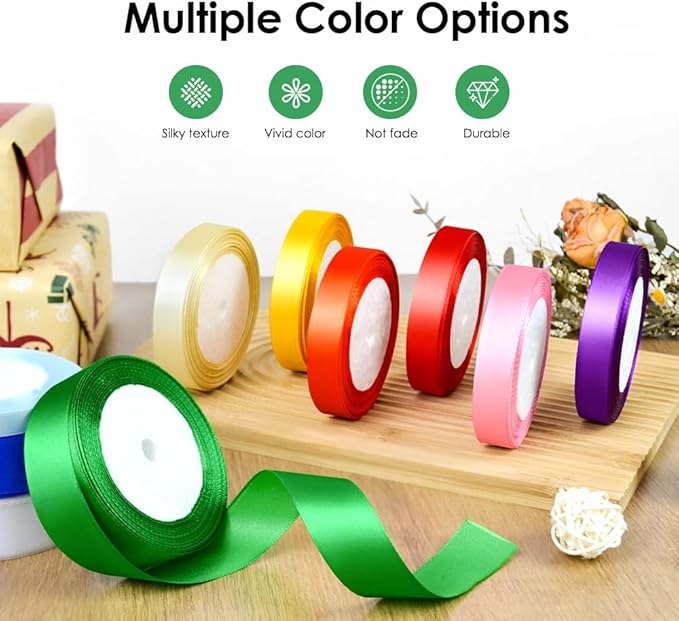 25 Yards 1 inch Satin Ribbon, Solid Color Fabric Ribbon Perfect for Gift Wrapping, Wedding, Handmade Bows, Floral Bouquets and Party Decoration(Green)